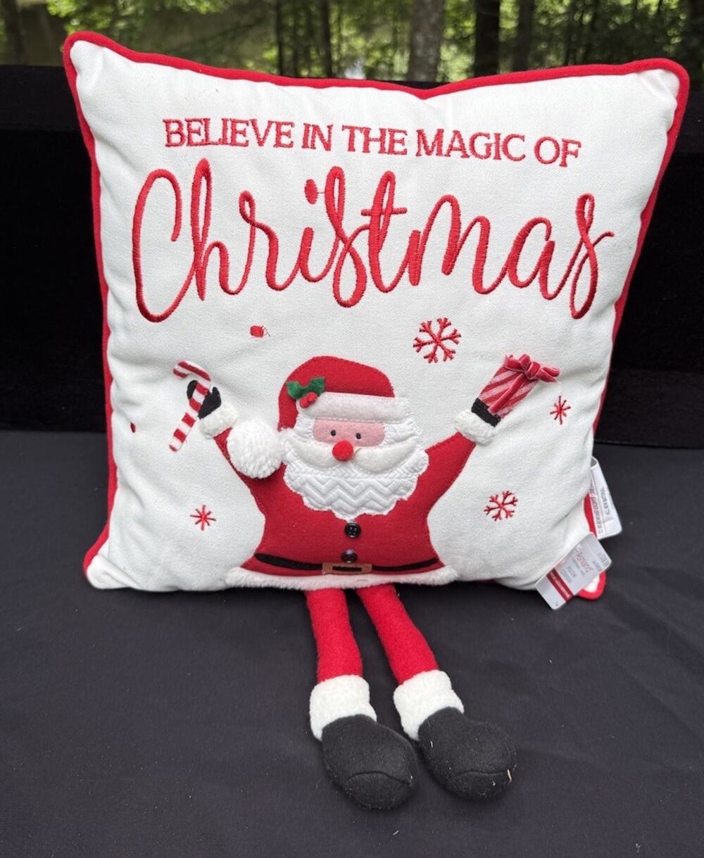 Ashland Peppermint Lane Dangle Leg Santa Throw Pillow 16x16in NWT!